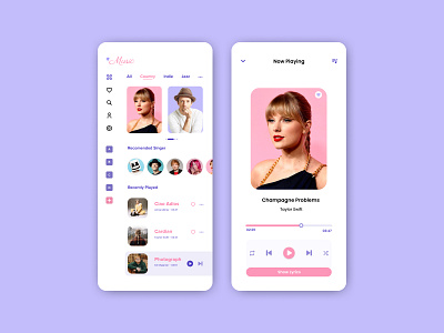 Music App app book design listen minimal music music app music player pink typography ui ux