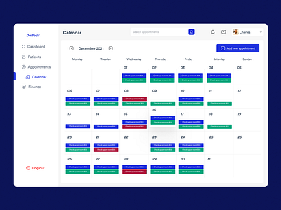 daffodil, a medical dashboard - calendar