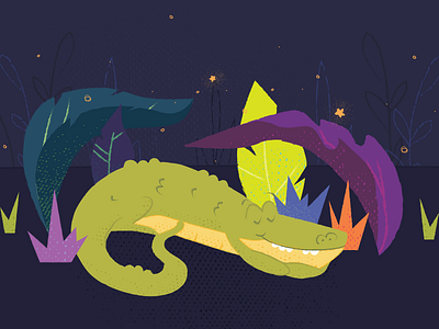 Snoozing crocodile illustration
