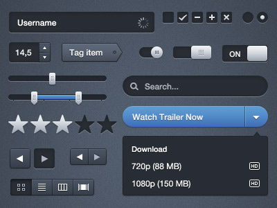 Moonify UI blue buttons fields kit search ui