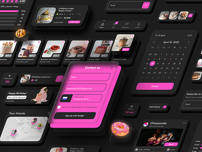 UI Components for cake ordering app app design bakery shop cake cake app components dark theme design design system figma figma components mobile app online cake shop online shop sweet app ui ui ui component ui components design ui design компоненты фигма