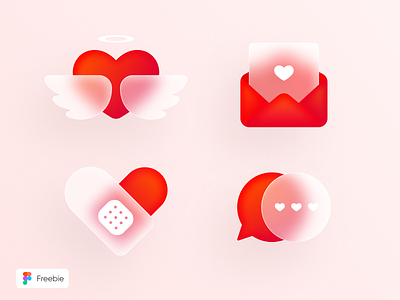 Free Glass Icon Pack: Valentines Day chat icon cupid figma glass glassmorphism heart icon icons illustration letter message valentines day vector