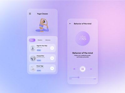 Yoga app app design glassmorphism mobile mobile ui ui yoga