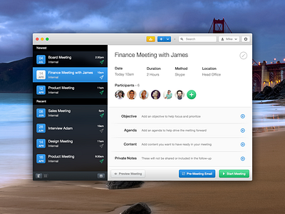 OSX Meeting App mac app mike busby os x app os x yosemite toronto design ui design user interface yosemite