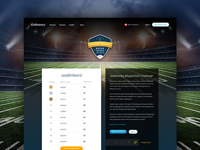 #SuperGold Challege Landing Page competition fintech football goldmoney landing page sports superbowl web design