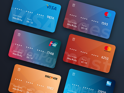 Colorful Credit Card Templates card design credit card credit cards debit card fin tech mike busby payments ui design
