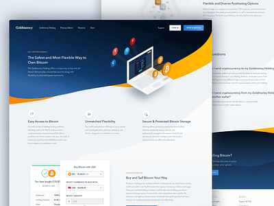 Goldmoney - Buy & Sell Bitcoin Marketing Page Design bit coin bitcoin buy bitcoin cryptocurrency fin tech goldmoney landing page litecoin marketing page mike busby site design web design