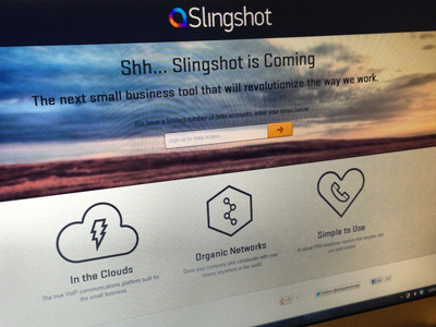 Slingshot VOIP - Coming soon page banding colorful coming soon design email email sign up icons interface landing page mikebusby