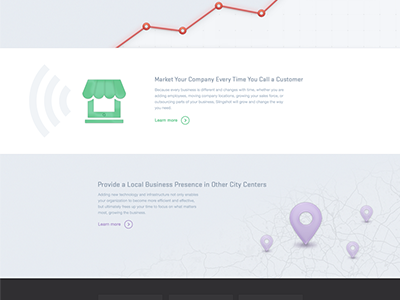 Features Section - WIP colourful graph icons landing page map modern pins slingshot