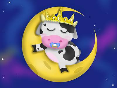 Cow Princess baby children cow cow illustration crescent crown illustration moon night nighttime princess sky sleep star stars