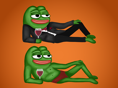 PepeChad chad fancy frog male pepe pose relax smug speedo tuxedo twitch twitchemote wine