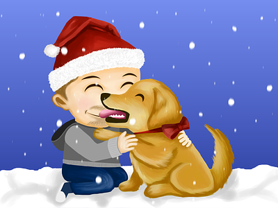 Christmas Gift for a friend :) chibi christmas cute dog dog illustration fluffy holidays illustration pet present santa snow
