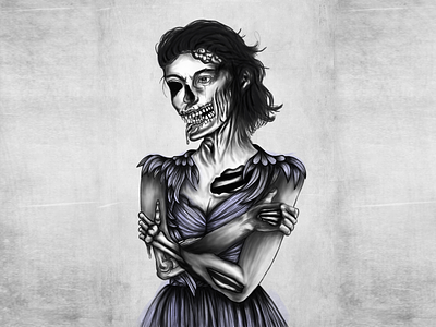Imelda charcoal dancer death horror horror art illustration pencils sad skeleton zombie