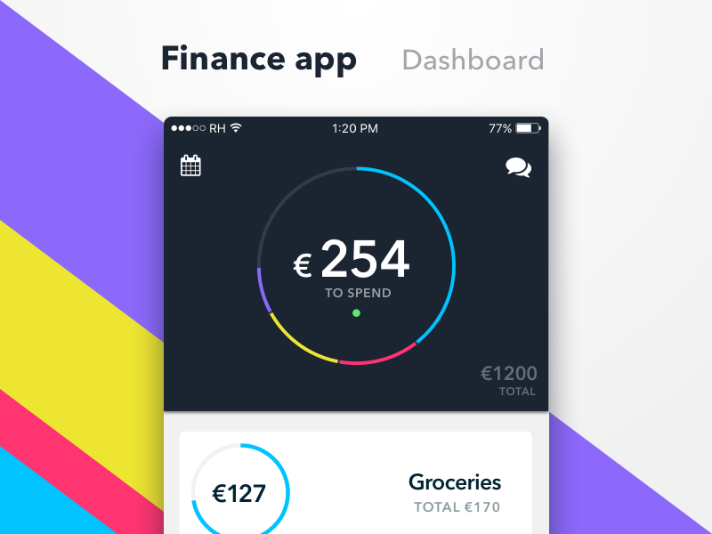 Finance app colors purple blue smartphone iphone app personal money saving dashboard financing finance