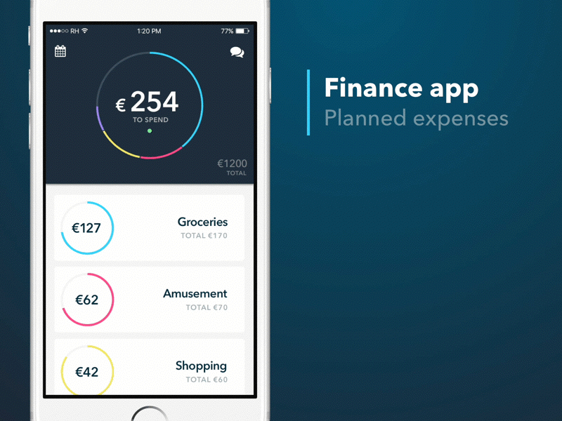 Planned expenses sketch ios gif blue animation ui ux design app list dashboard finance