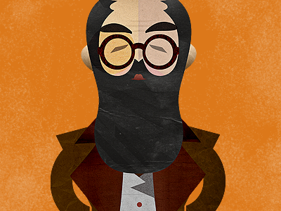 Round is a shape beard character glasses illustration orange texture