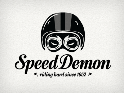 Speed Demon 1950 black illustration logo motorbike vintage white