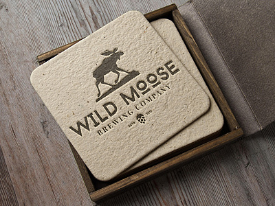 Wild Moose Brewing Logo alaska beer branding coaster logo moose wild