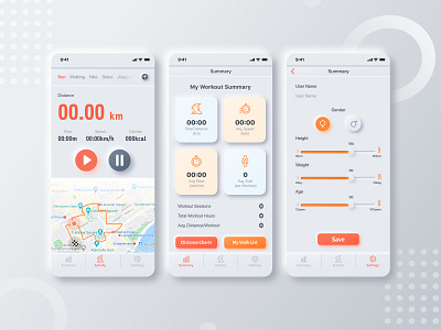 Walk Tracker app cards design fitness health mobile app tracker ui