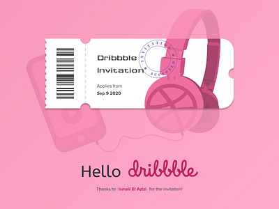 Hello Dribbble design first shot flat hello dribbble illustration ticket vector