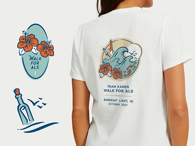 Walk for ALS als beach charity doodle illustration ocean sketch vector