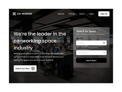 Co Working Space Landing Page branding design flat minimal ui ux web web design website website design