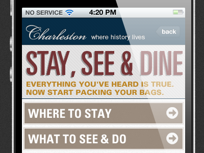 Charleston CVB Mobile Website charleston cvb mobile universe lt std