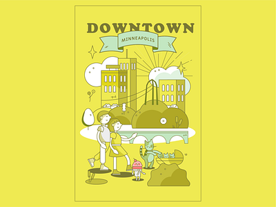 Downtown Poster colorful design editorial illustration illustration isometric isometric illustration line art vector