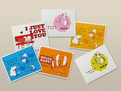 Greeting Card Series branding character design colorful design editorial illustration greeting card illustration line art playful stationary vector