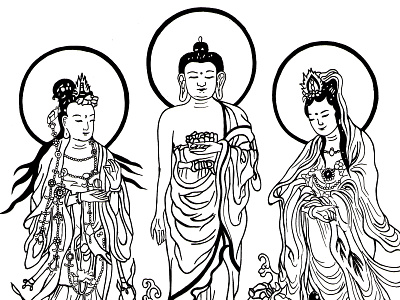 Faith: Amitabha with his Bodhisattva Attendants art artist artwork buddhism chinese commission design designs drawing drawing ink drawingart drawings faith illustration ink paper pen pure religion wisdom