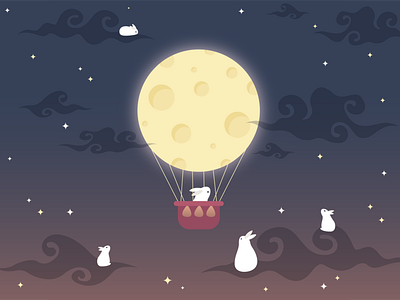 Moon Balloon adobe adobe illustrator art artist balloon bunny cute design draw drawing illustration illustrator logo moon night rabbits sky starry stars vector