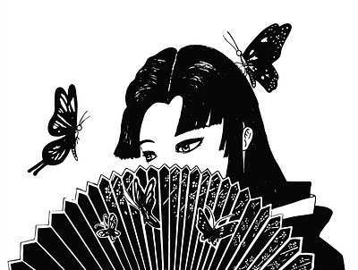 For Your Eyes adobe artist beautiful blackandwhite butterfly bw design drawing fan icon illustration illustrator japanese japanese art logo tattoo tattoo design traditional art ui vector