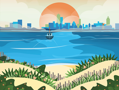 Sandy Hook beach illustration landscapes nature nature illustration vector