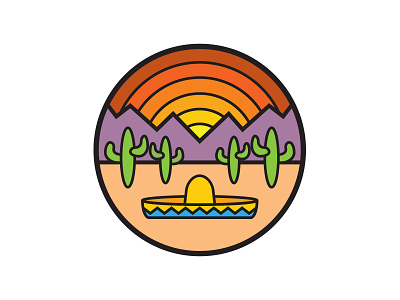 Desert Fiesta badge cactus desert design fiesta graphic icon illustration landscapes mountains nature nature illustration outdoors sunset thicklines vector