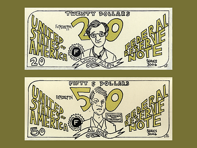 Greenbacks Series al gore drawing illustration money screenprint silkscreen woody allen