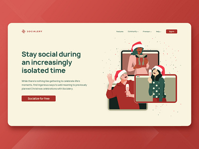 Socialery - Online Party Hosting Landing Page illustration minimal ui web