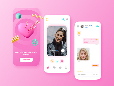Dating App 3d app branding clean dating design design art feminine fun girl graphic design guy heart illustration love mobile pink ui unique web