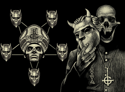 GHOST BAND ARTWORKS artwork blackandwhite book ghost ghouls illustration metal rock art rock artist