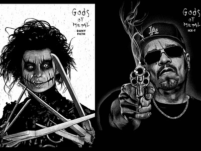 METAL BANDS PORTRAITS artwork black and white blackandwhite bodycount craddle of filth drawing portrait hommage ice t illustration metal music rock art rock artist