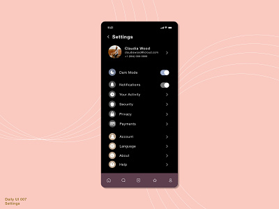 Daily UI 007 • Settings 007 app daily 100 challenge dailychallenge dailyui dailyui007 dailyuichallenge design interface ios settings settings page sketch ui uiux ux