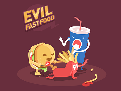 Evil fast food drink evil fast flat food french hamburger lunch sketch