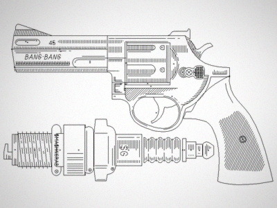 Linework black and white gun illustration outline spark plug weapons
