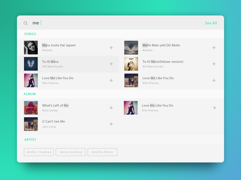 Music Search search results album tracks display search music