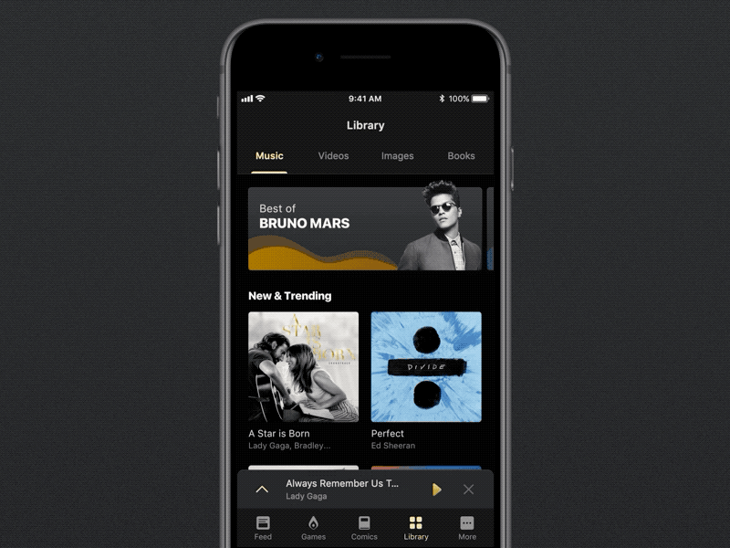 Music player prototype black and gold dark theme design music music app prototype ui