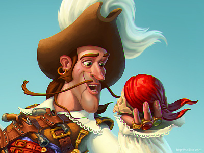 Pirate catrooning character design game art illustration
