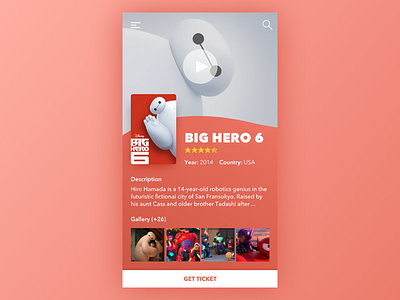 Movie ticket app big hero cinema film mobile movie netflix player red review ui video