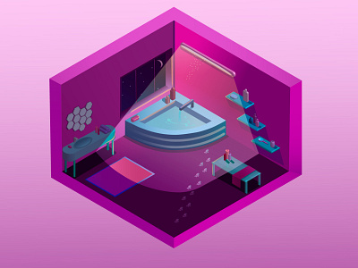 isometry bathroom bathroom design illustration isometry purple vector