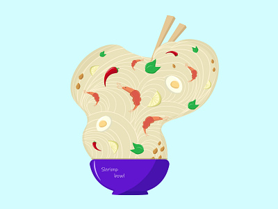 Shrimp bowl animal asian food breakfast dish illustration noodle shrimp