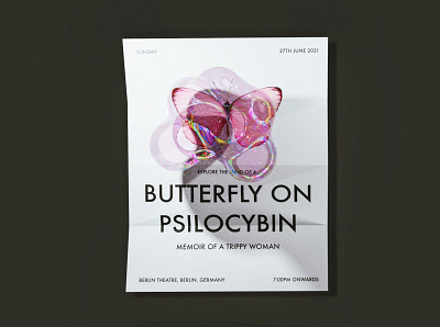 Butterfly on psilocybin 3d 3d render adobexd blender blender modeling design graphic design illustration poster rendering typography vector