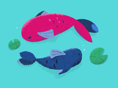Couple of fishes in a pond blue couple fish leaf lotus painting pink pond procreate swim